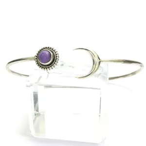 Amethyst Crescent Moon Cuff Bracelet, 925 Sterling Silver, ks