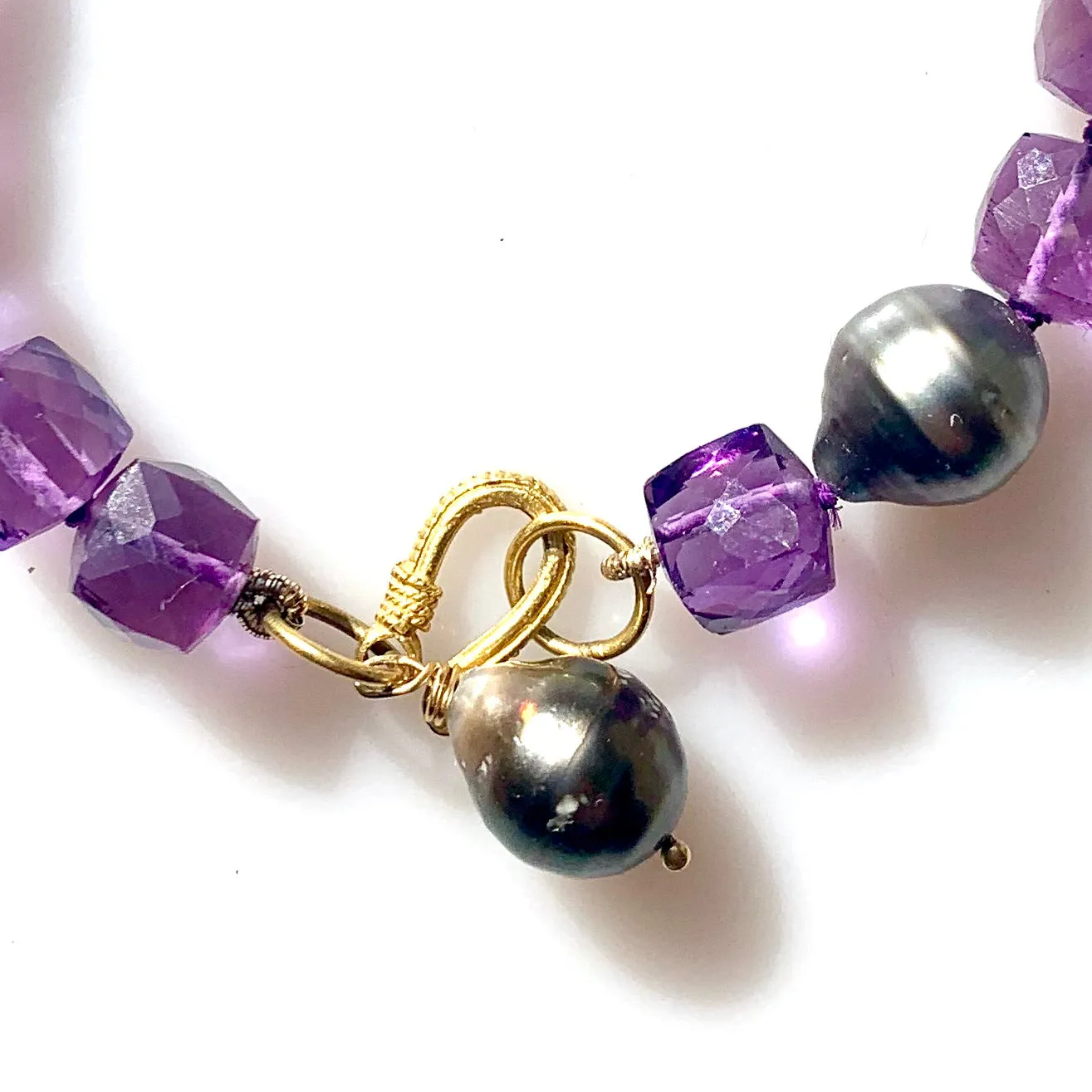 Amethyst Cube & South Sea Pearl Bracelet