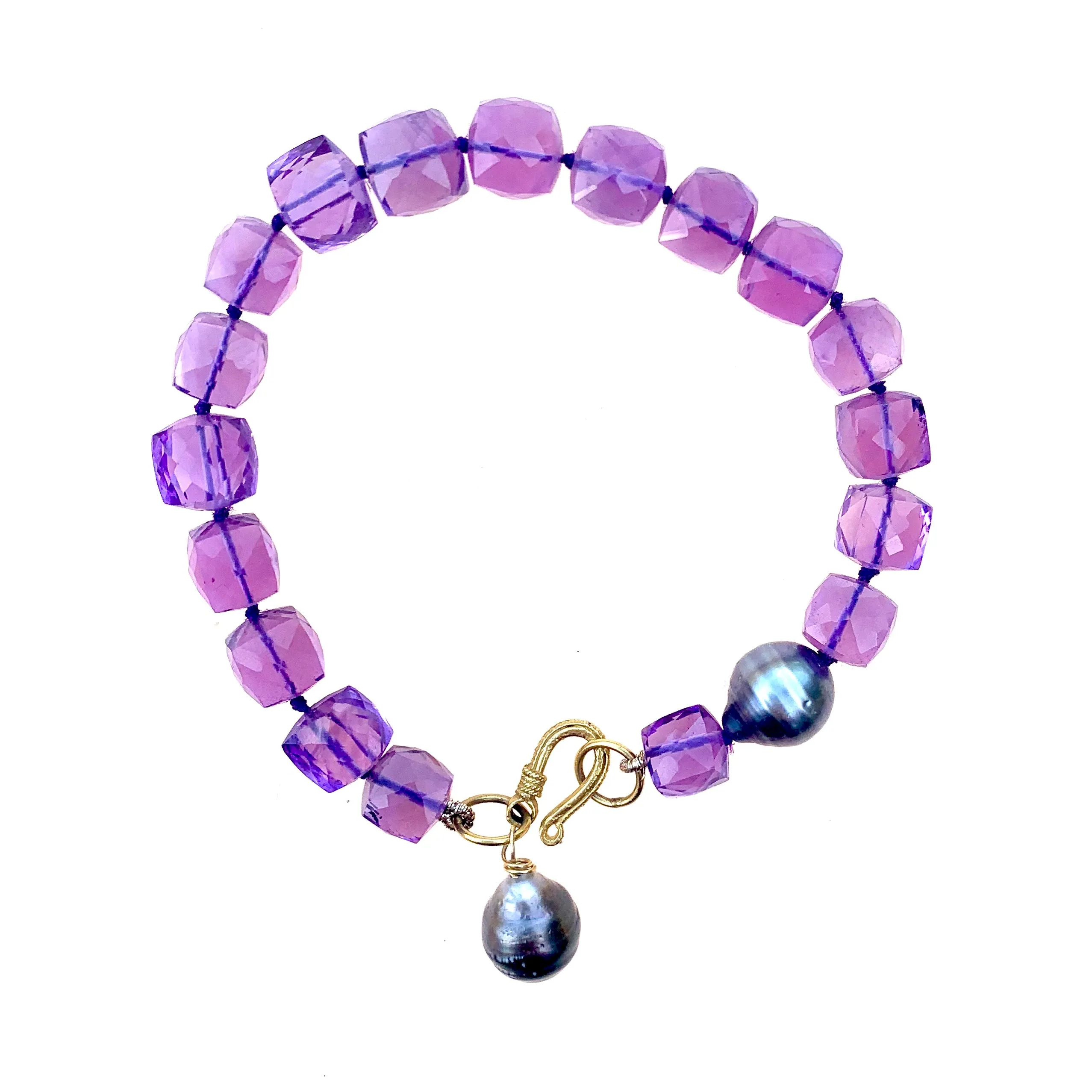 Amethyst Cube & South Sea Pearl Bracelet