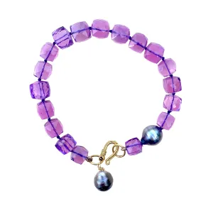 Amethyst Cube & South Sea Pearl Bracelet