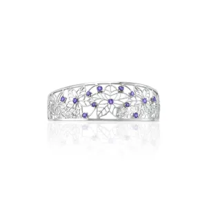 Amethyst Flower Cuff Bangle in Sterling Silver