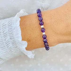 Amethyst Gemstone Bracelet with Silver Accent | Solo or Stack Set