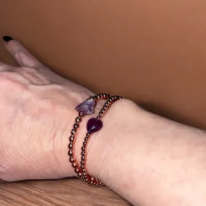 Amethyst Heart Rose Hematite Bracelet Stack