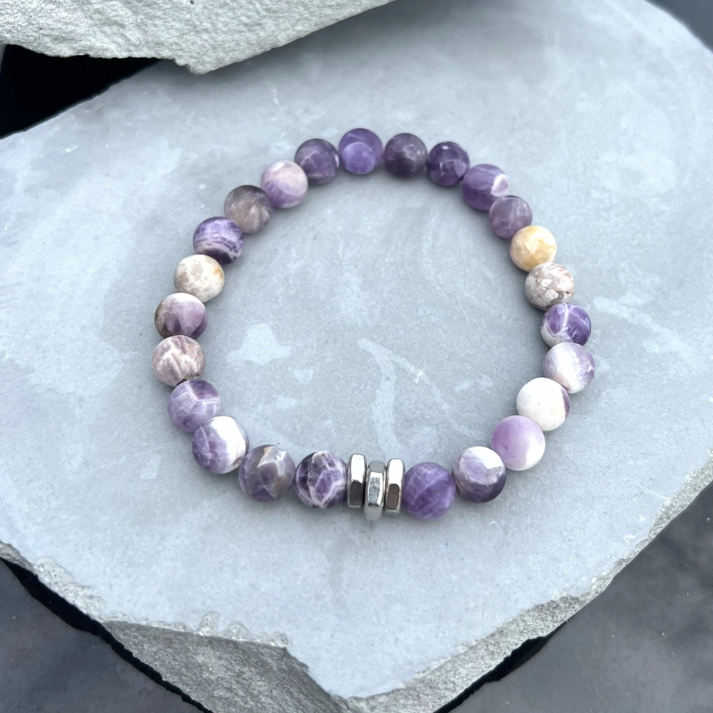 Amethyst Sage Agate 8mm Stone Beaded Bracelet