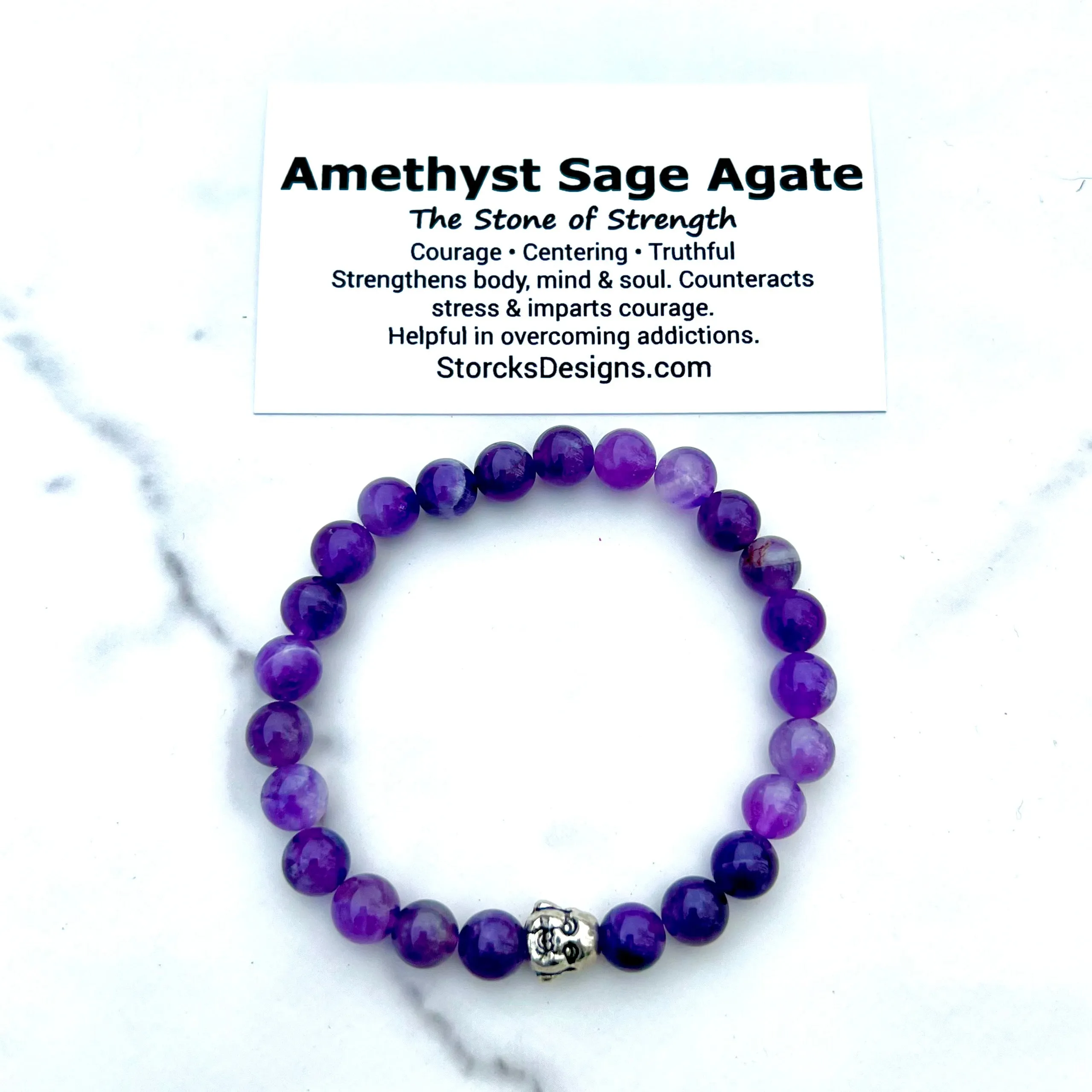 Amethyst Sage Agate 8mm Stone Beaded Bracelet