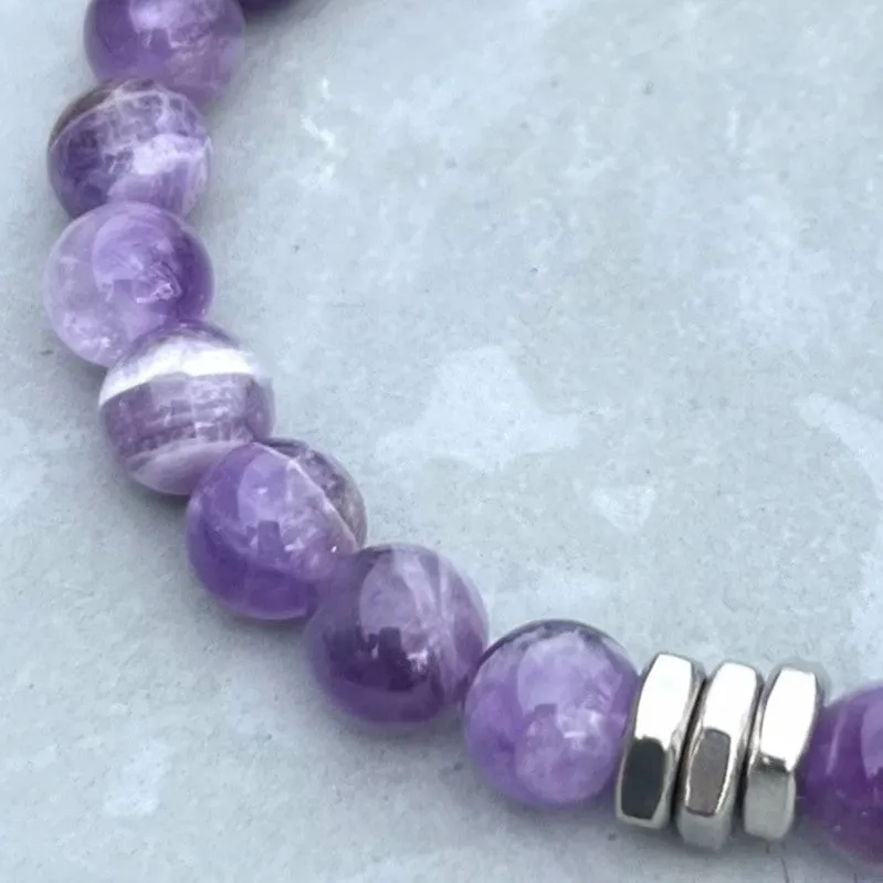 Amethyst Sage Agate 8mm Stone Beaded Bracelet