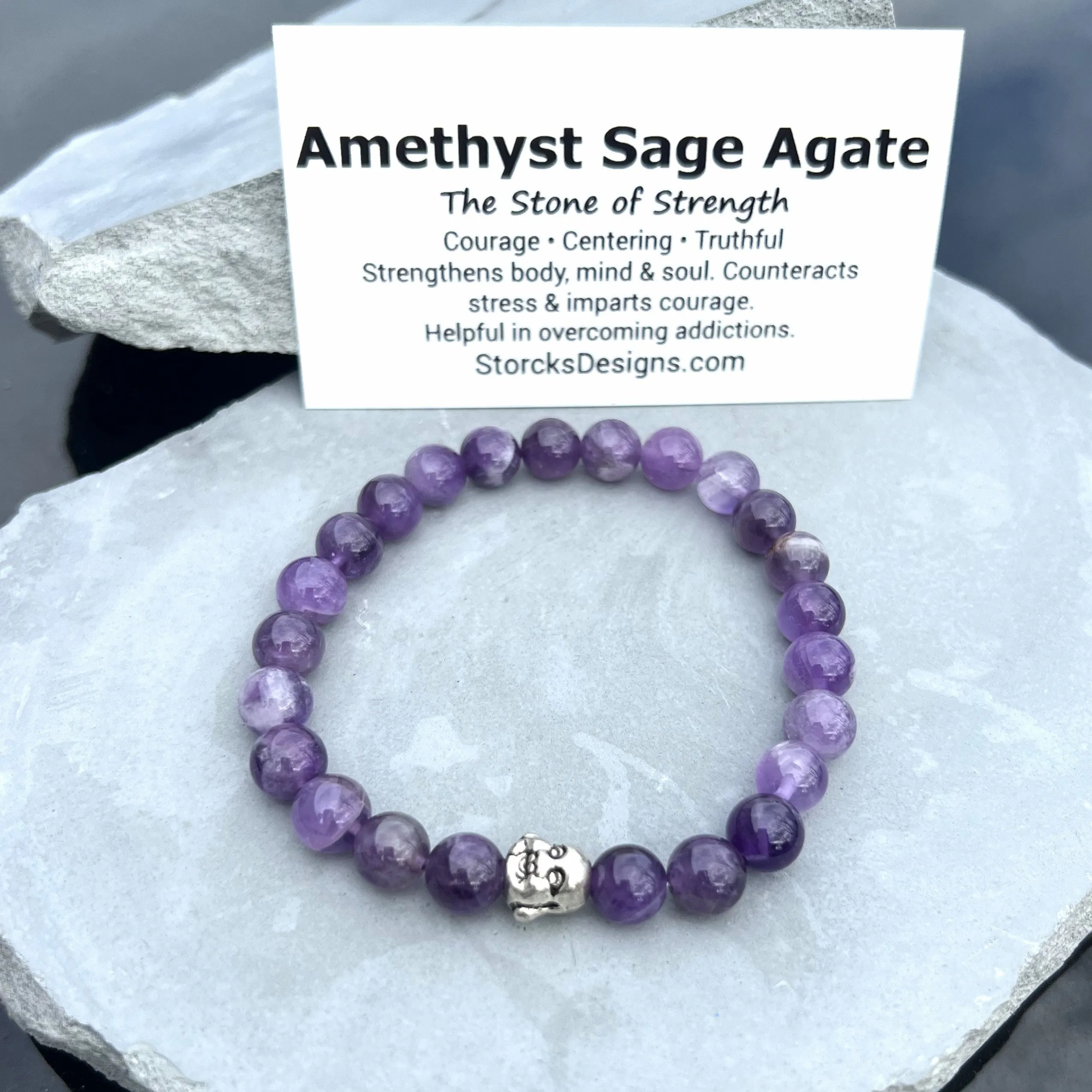 Amethyst Sage Agate 8mm Stone Beaded Bracelet