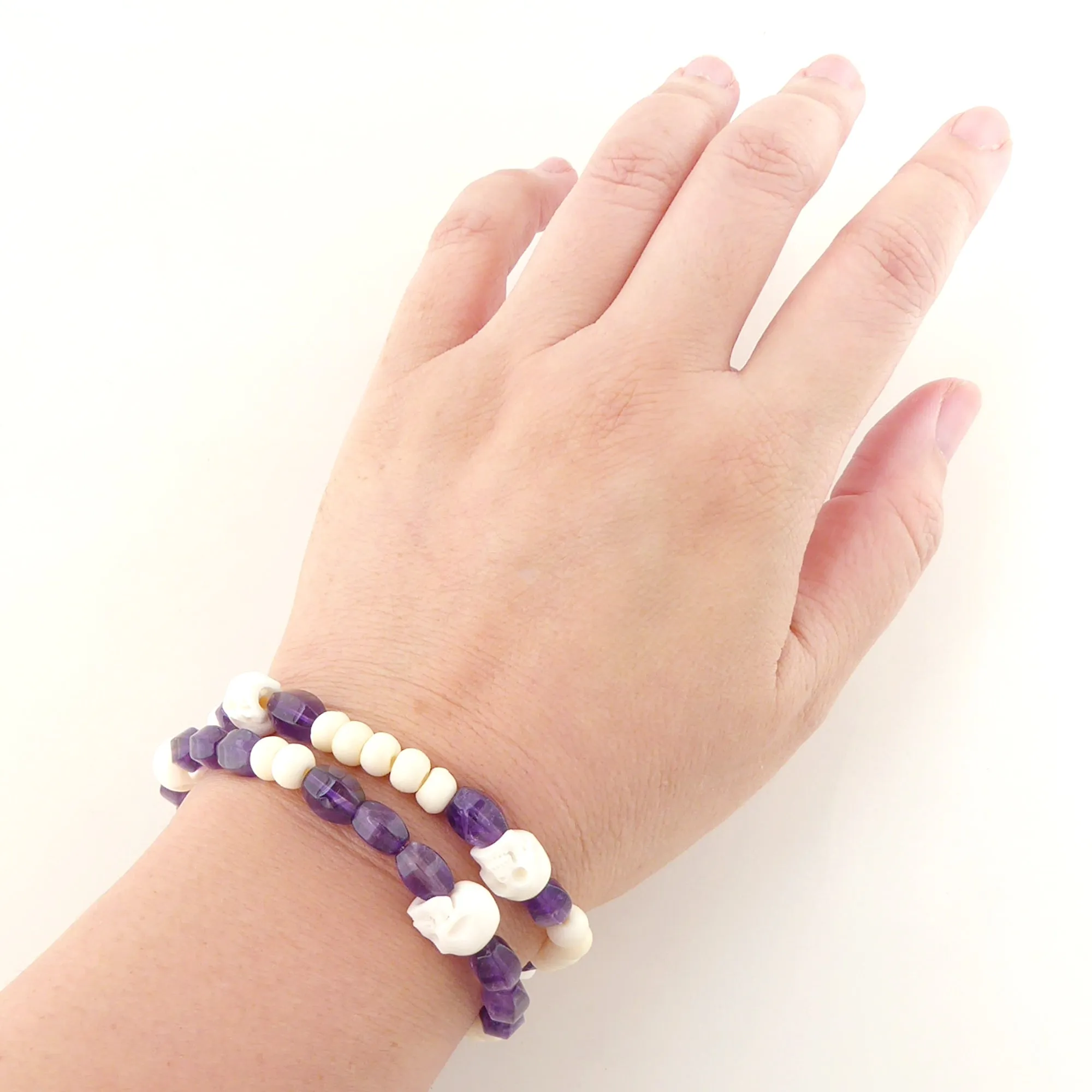 Amethyst skull bracelet set