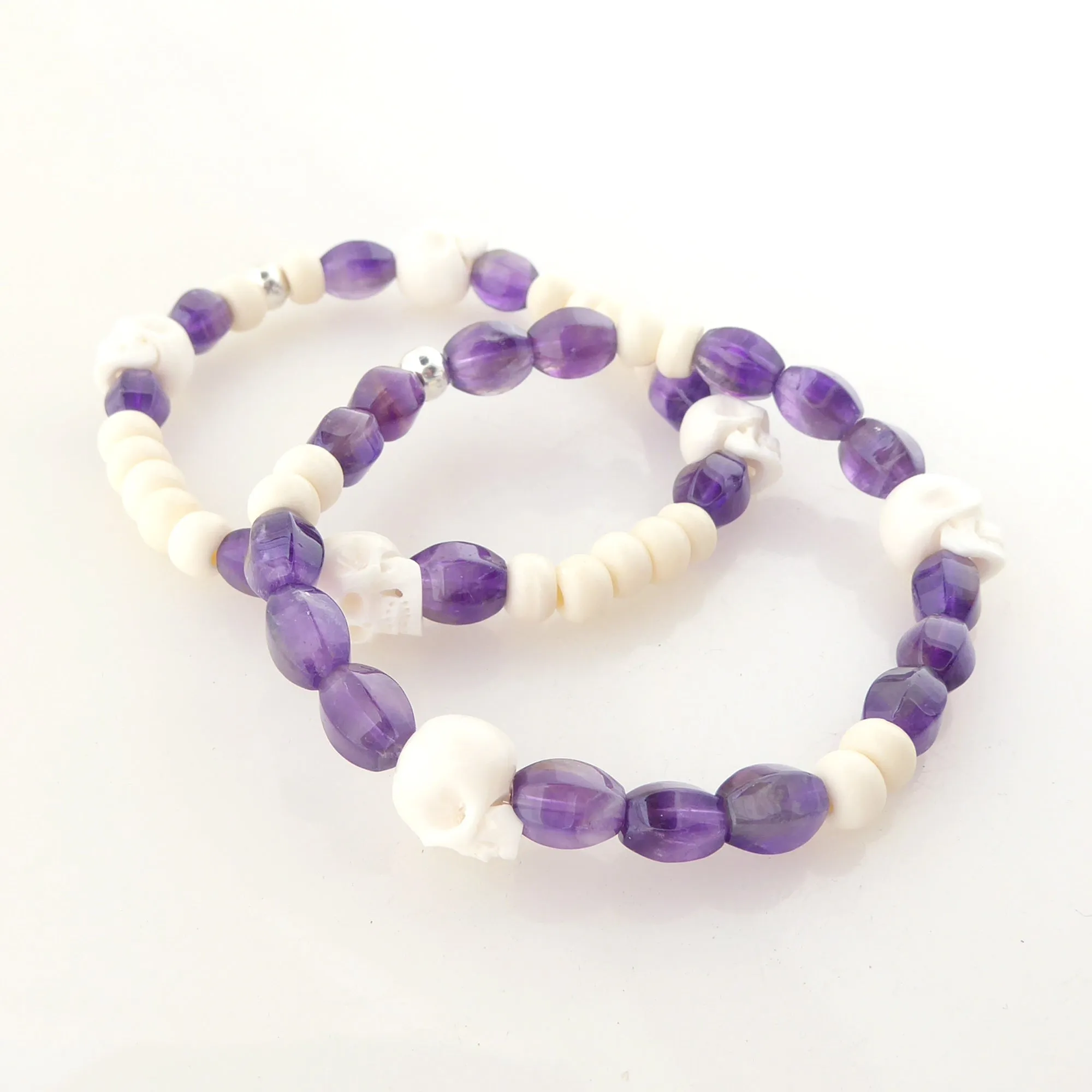 Amethyst skull bracelet set