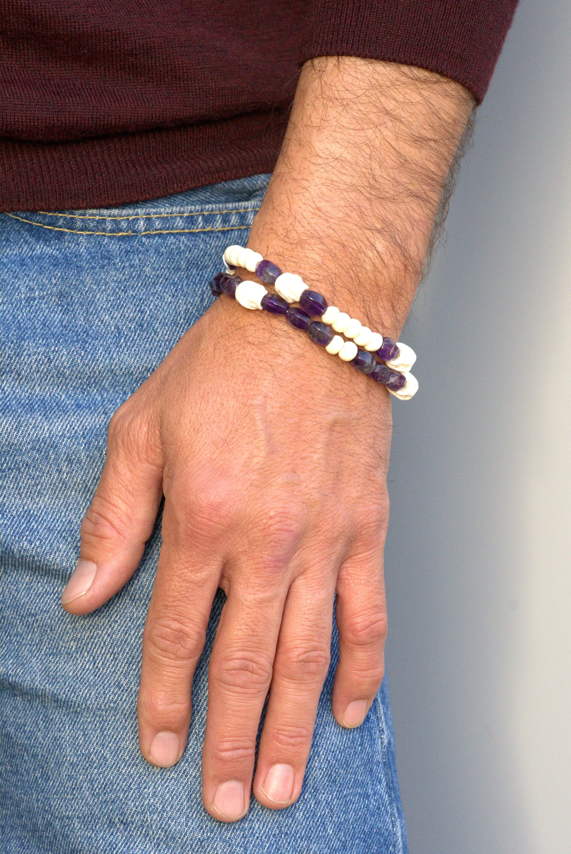 Amethyst skull bracelet set
