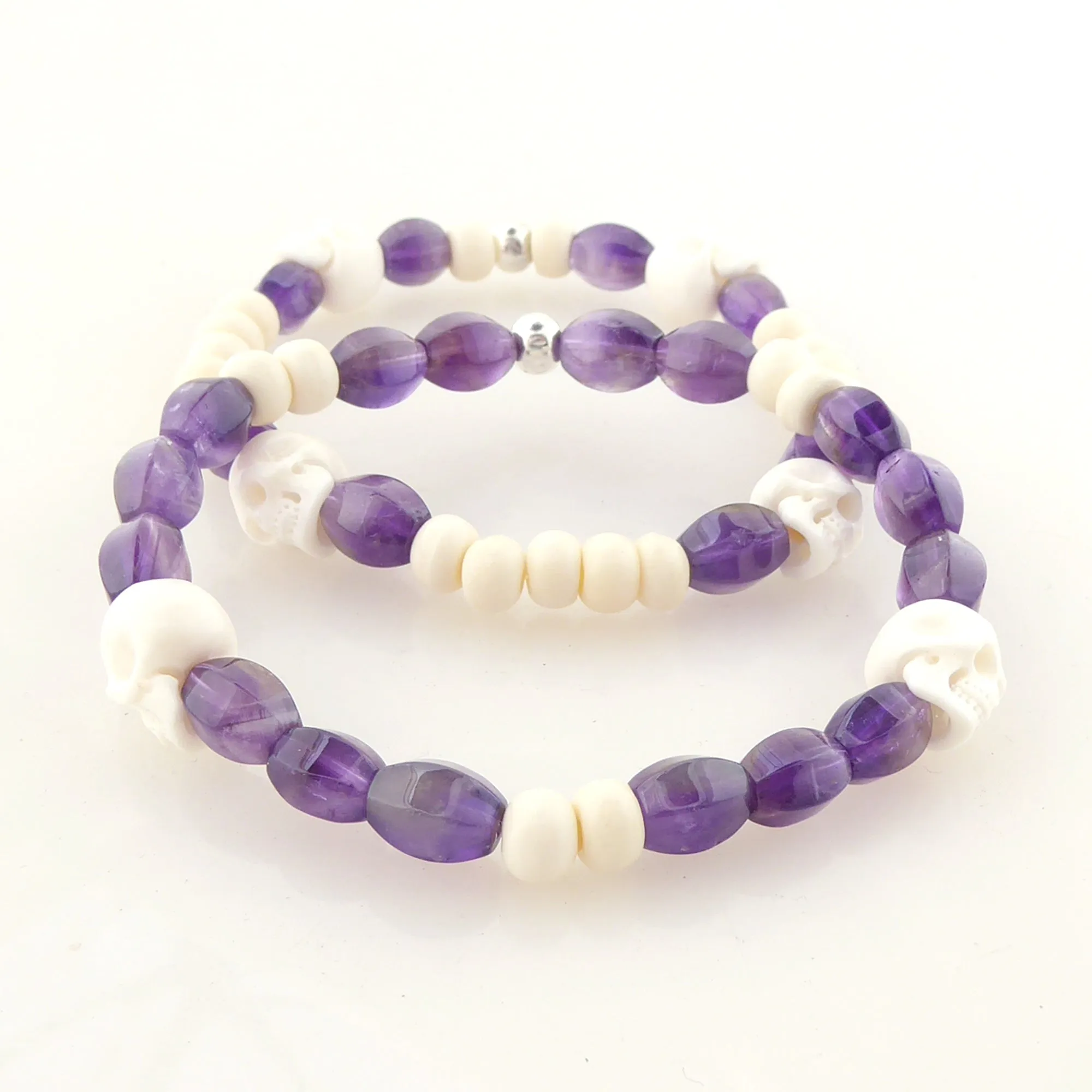 Amethyst skull bracelet set