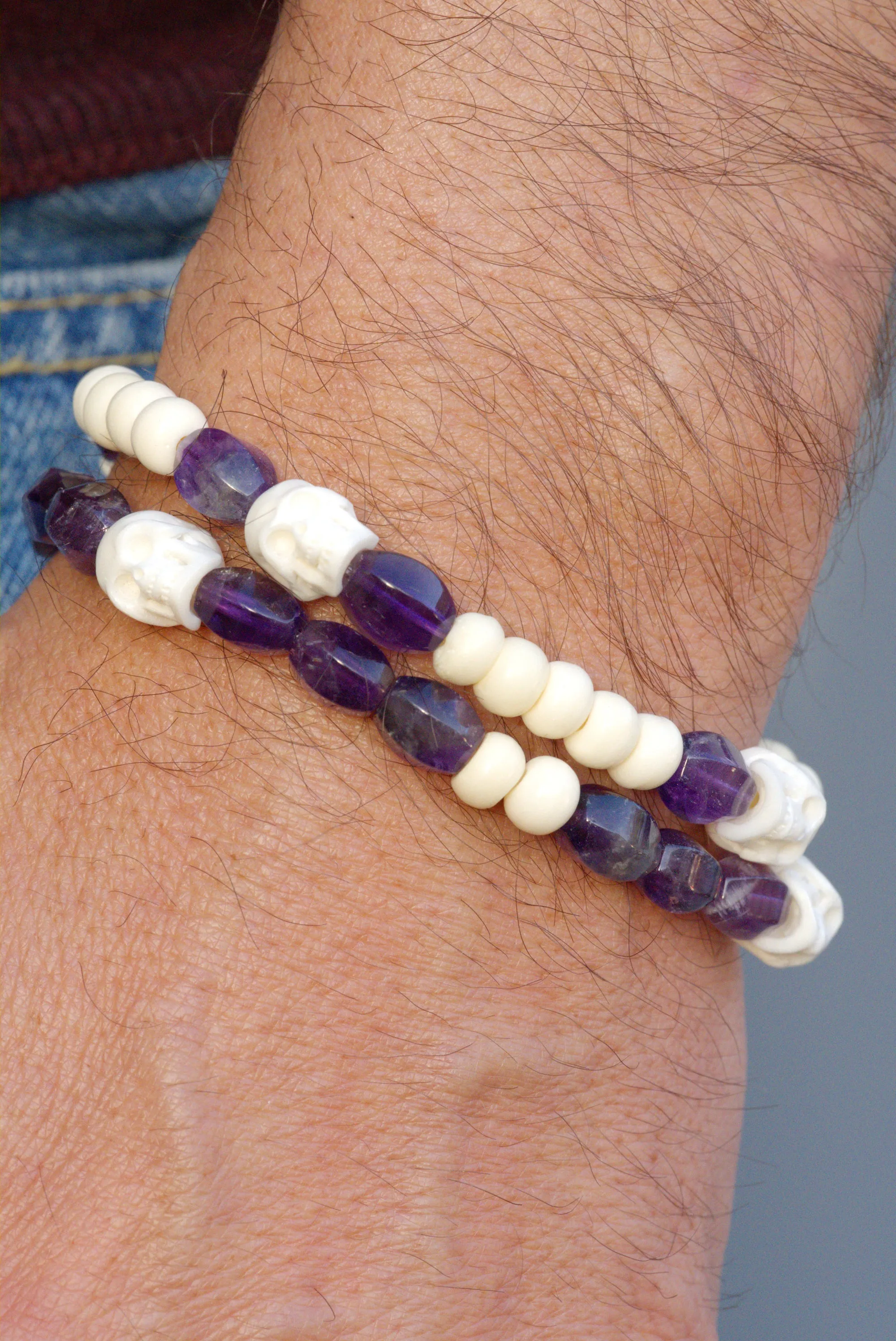 Amethyst skull bracelet set