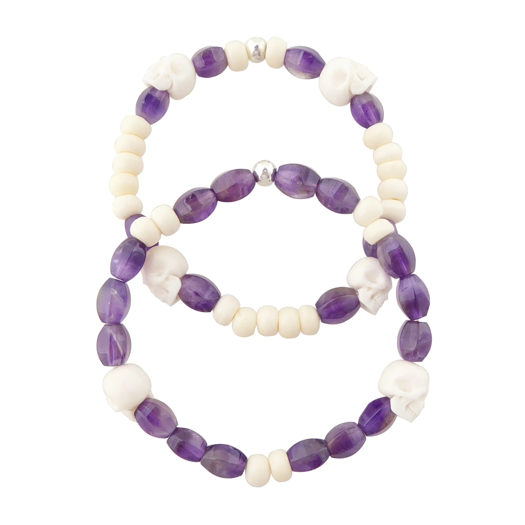 Amethyst skull bracelet set