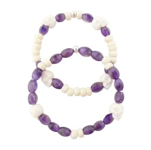 Amethyst skull bracelet set