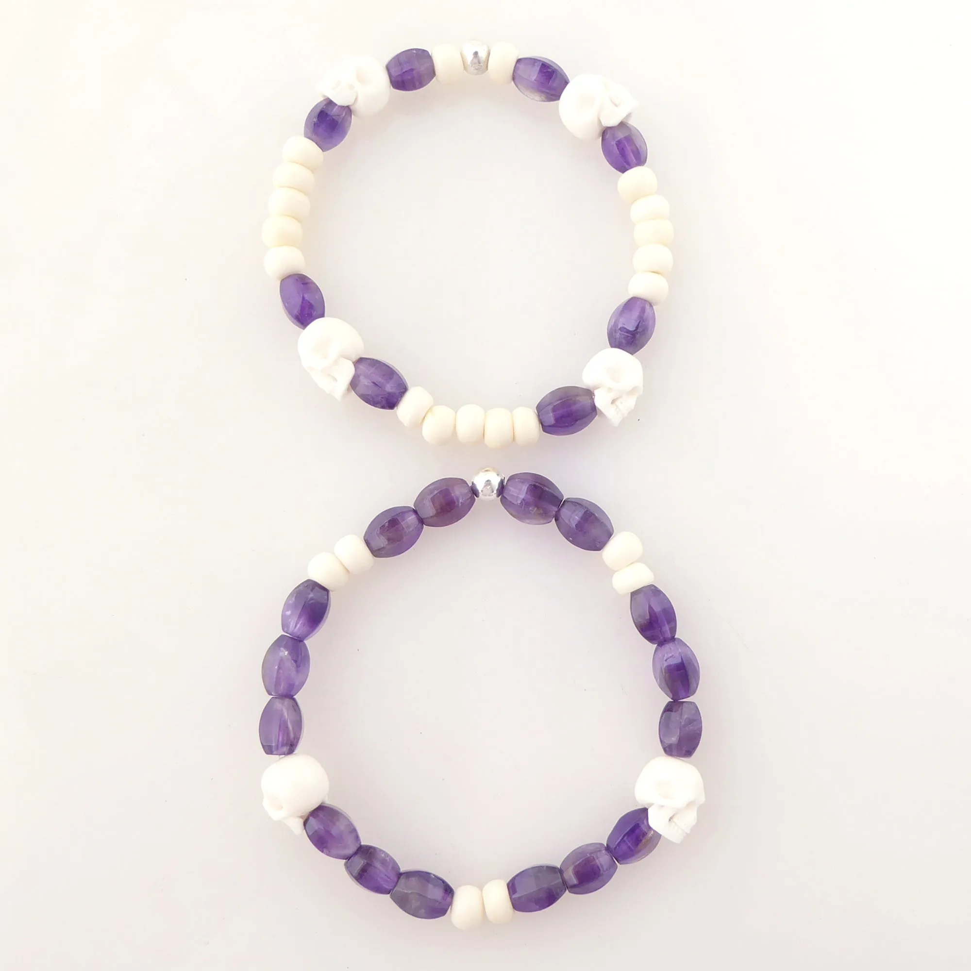 Amethyst skull bracelet set