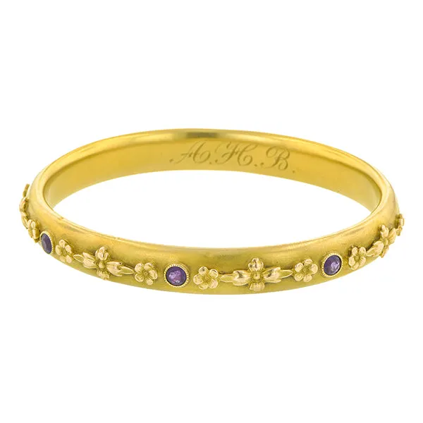 Antique Amethyst Floral Motif Bangle Bracelet