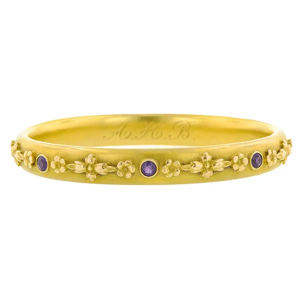 Antique Amethyst Floral Motif Bangle Bracelet