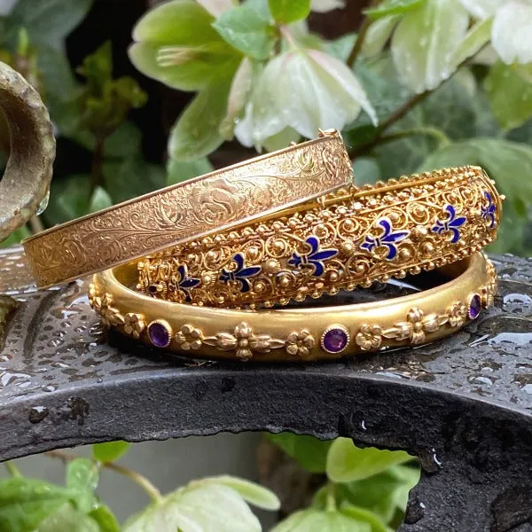 Antique Amethyst Floral Motif Bangle Bracelet