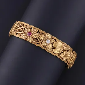 Antique Ruby and Diamond Floral Bracelet by Riker Brothers
