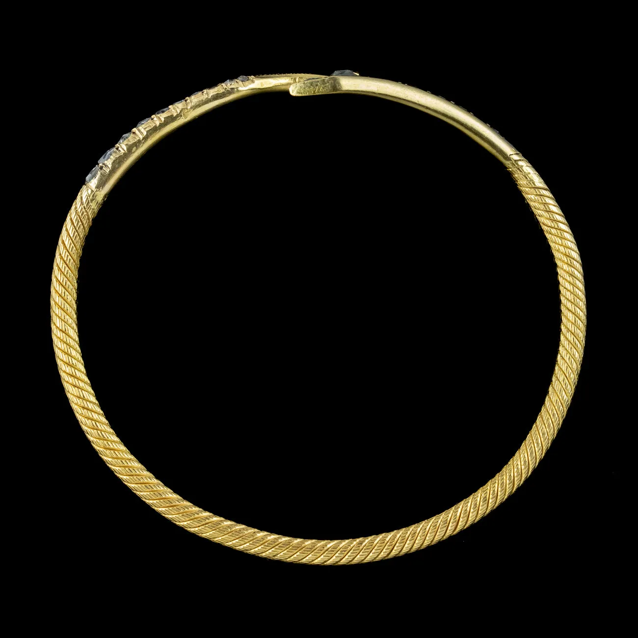 Antique Victorian Diamond Snake Bangle Ruby Eyes 2.1ct Diamond