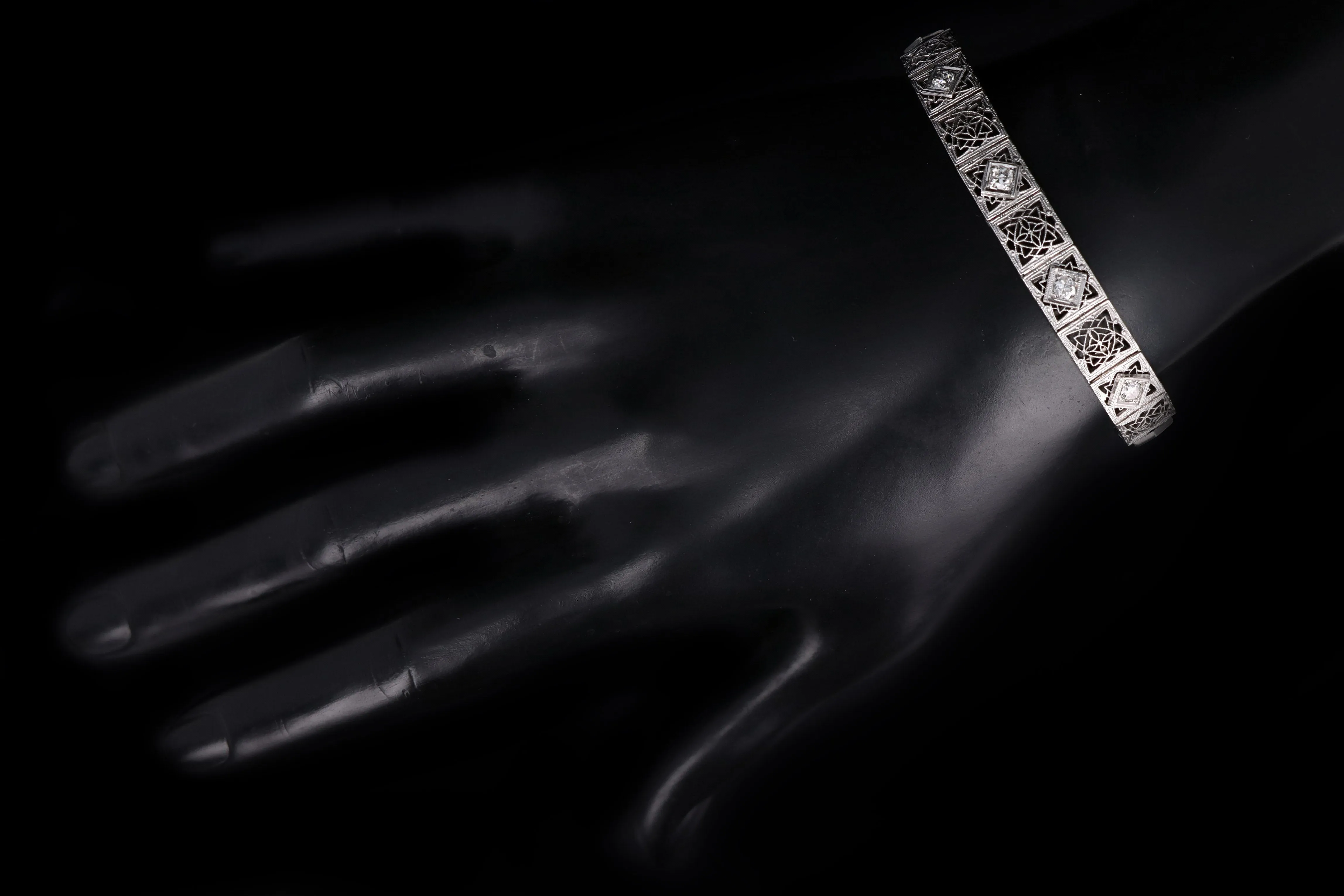 Art Deco 14K White Gold & Platinum 1 Carat Total Weight Old European Cut Diamond Bracelet