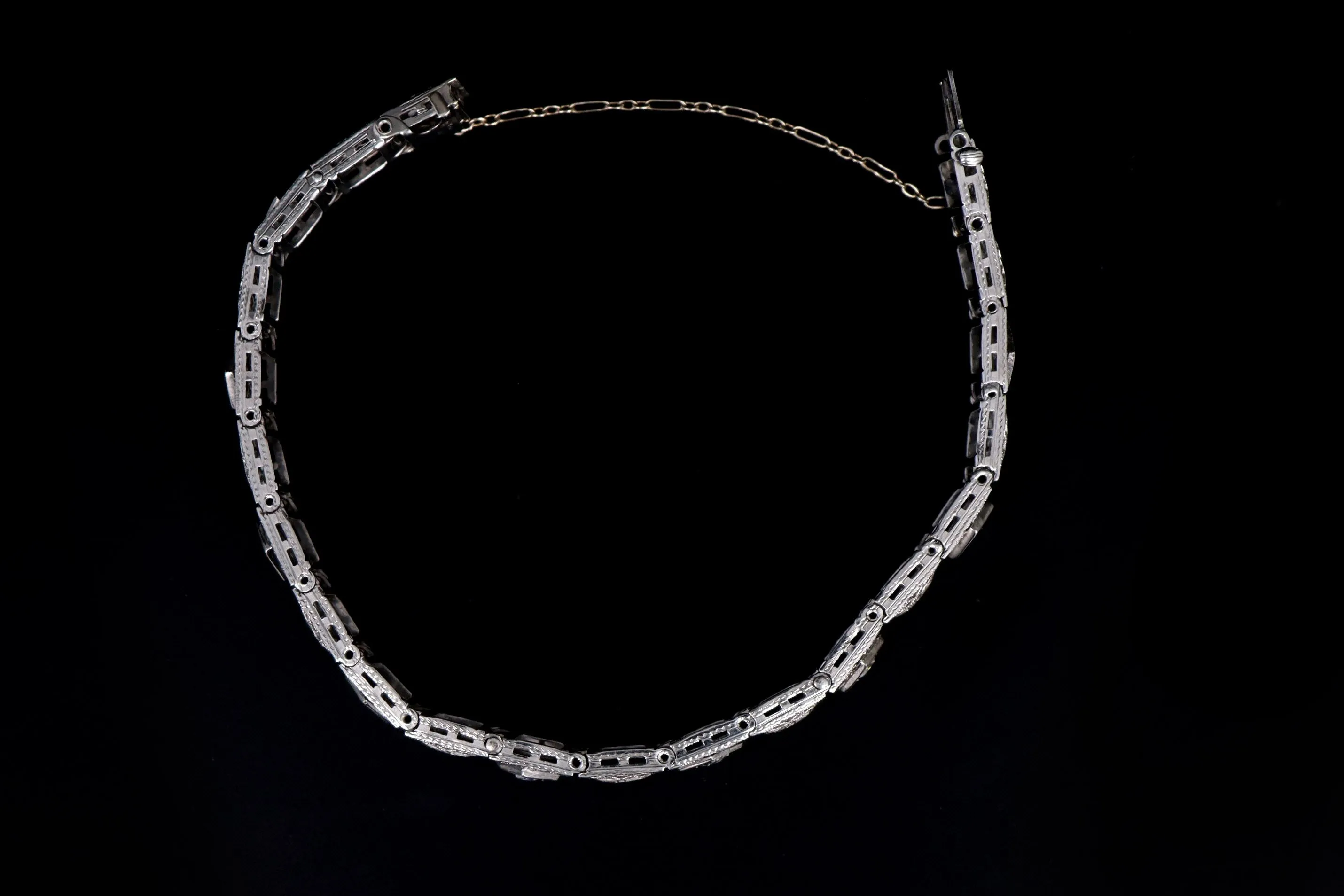 Art Deco 14K White Gold & Platinum 1 Carat Total Weight Old European Cut Diamond Bracelet