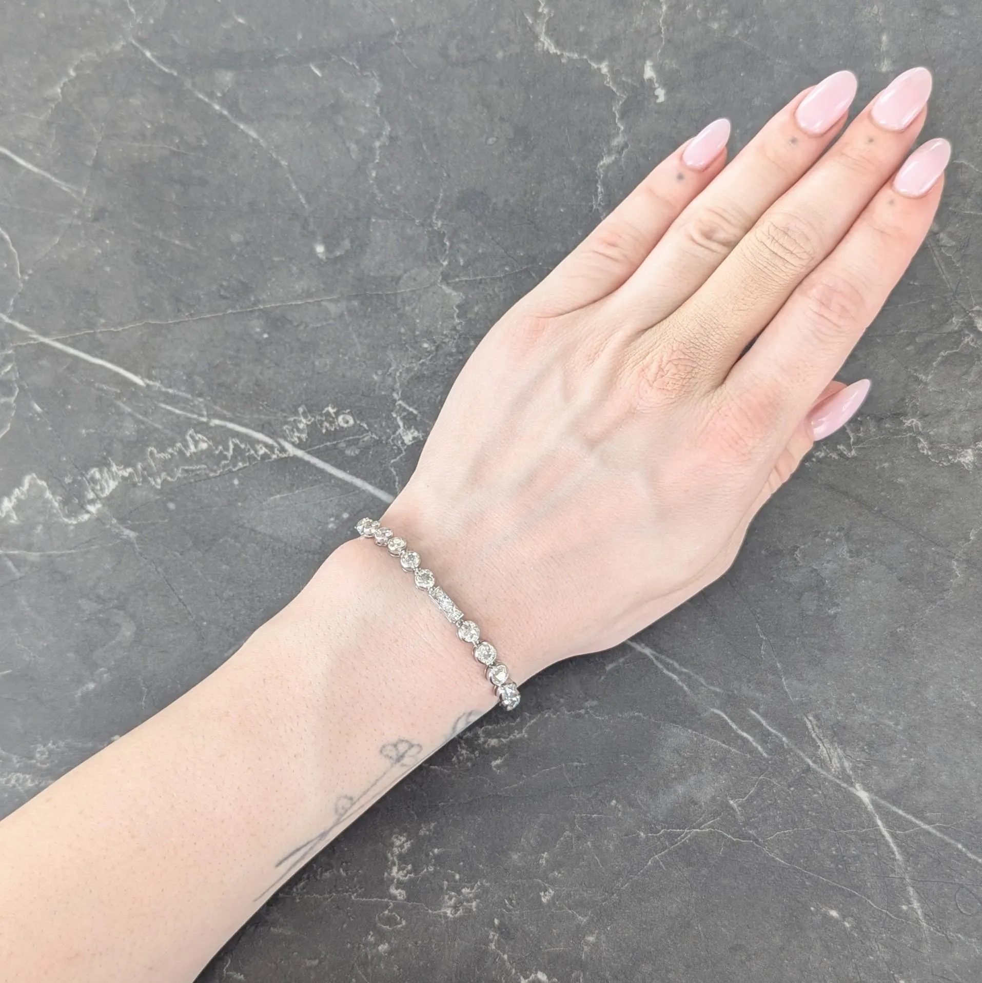 Art Deco 7.60 CTW  Diamond Platinum Antique Line Bracelet