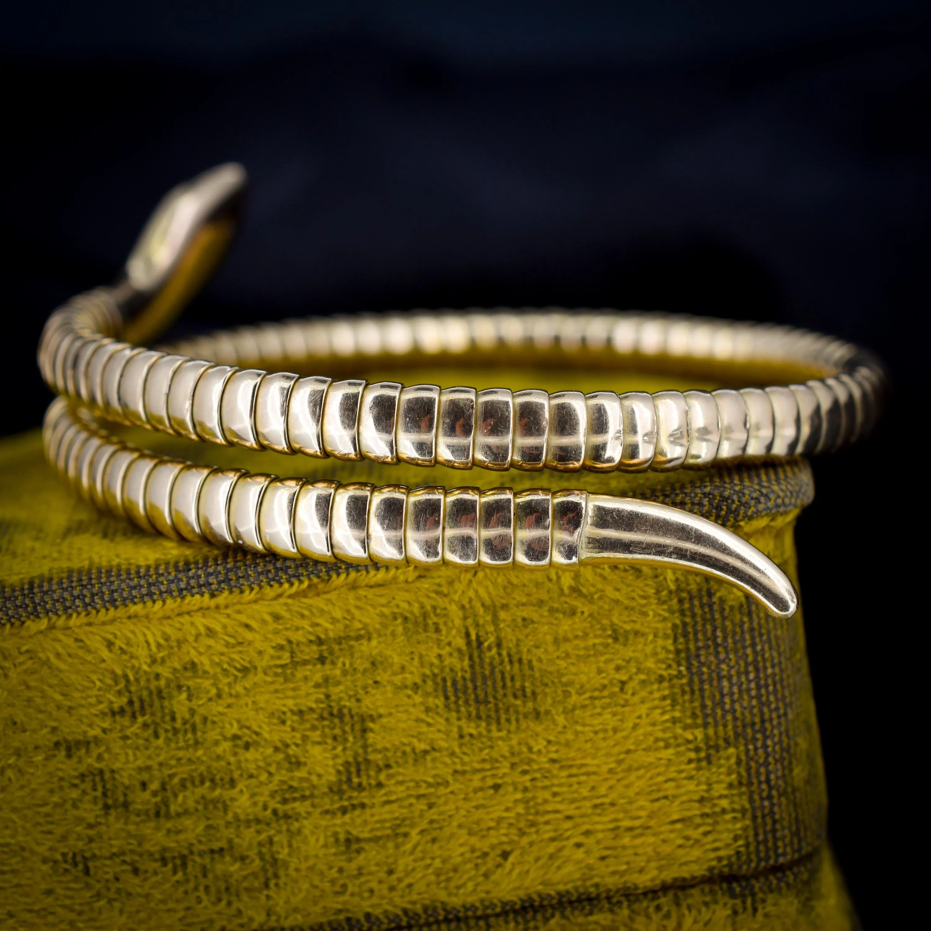 Art Deco 9ct Gold Ruby Snake Serpent Wrap Around Cuff Bangle Bracelet