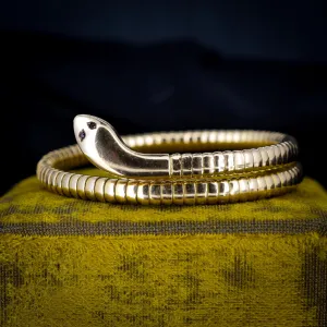 Art Deco 9ct Gold Ruby Snake Serpent Wrap Around Cuff Bangle Bracelet