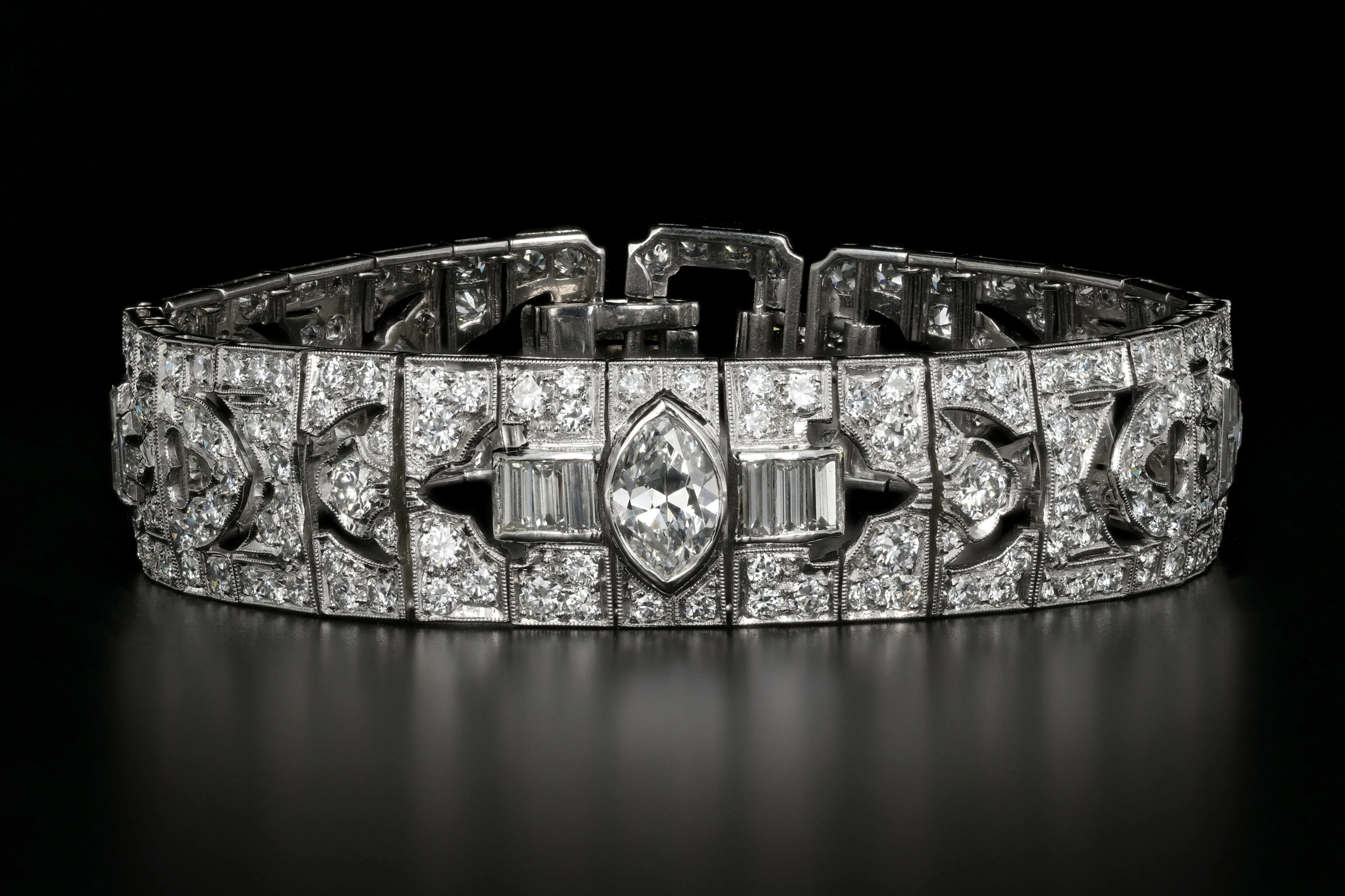 Art Deco Platinum 14 CTW Diamond Bangle Bracelet