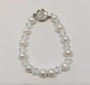 Baby Bracelets:  Sterling Silver, Freshwater Pearl, Swarovski Crystals Bracelets 13cm with Gift Box THIS MONTH'S BIG SPECIAL