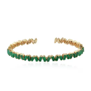 Baguette Emerald May Birthstone Zig Zag In 18k Yellow Gold Cuff Bracelet For Her
