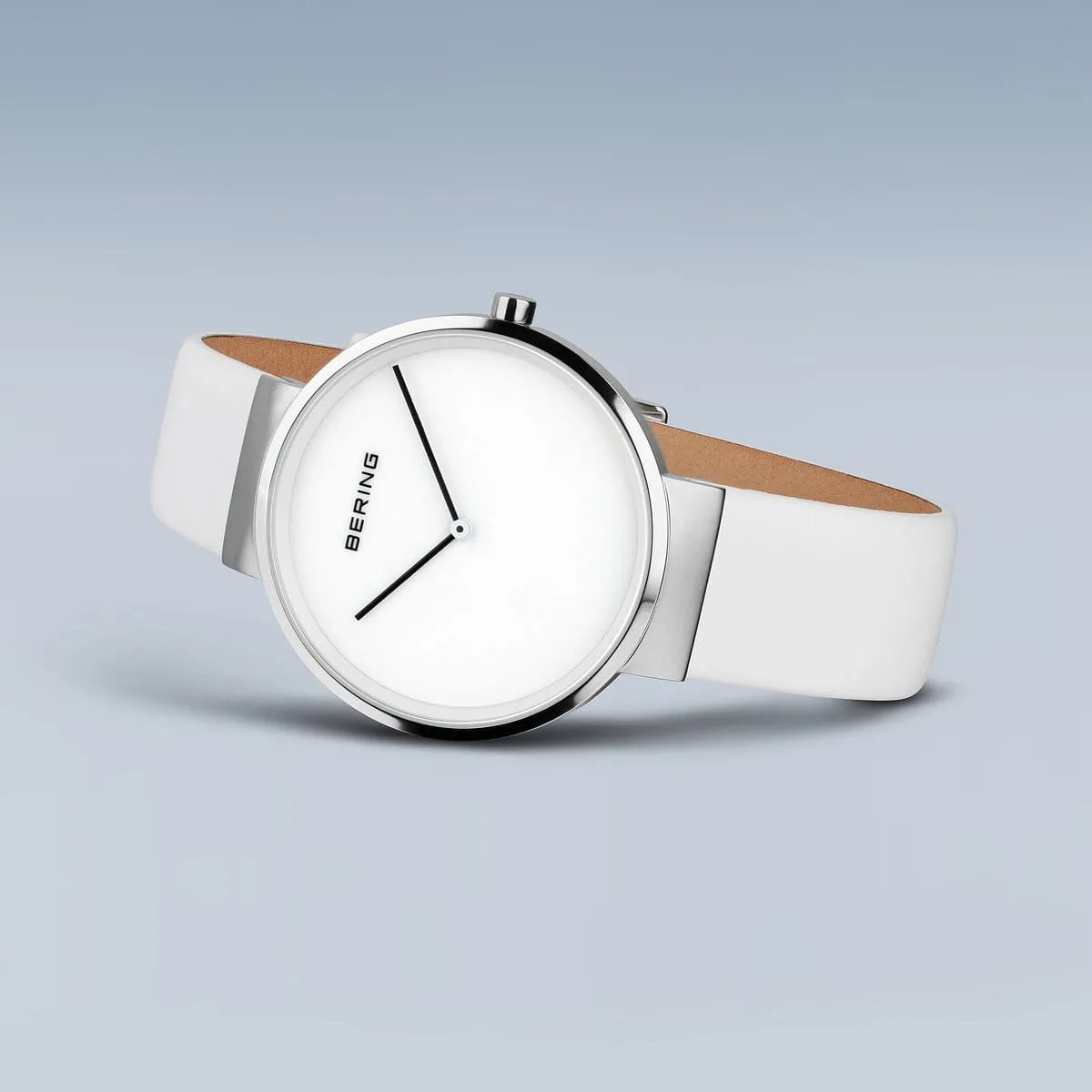 Bering Stainless Steel White Dial & Leather Strap Watch