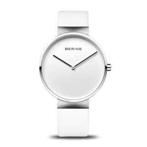 Bering Stainless Steel White Dial & Leather Strap Watch