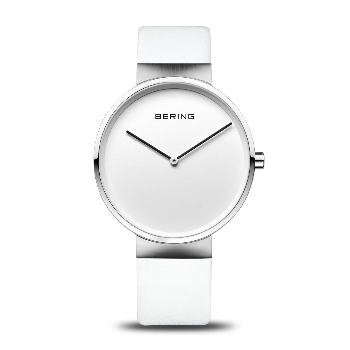 Bering Stainless Steel White Dial & Leather Strap Watch