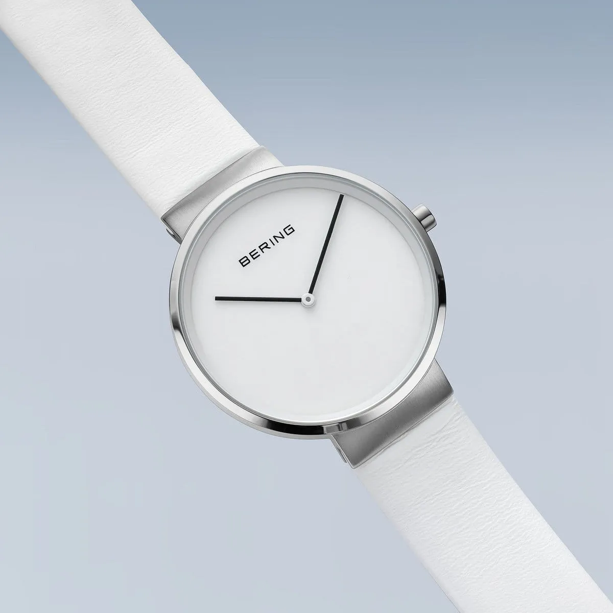Bering Stainless Steel White Dial & Leather Strap Watch
