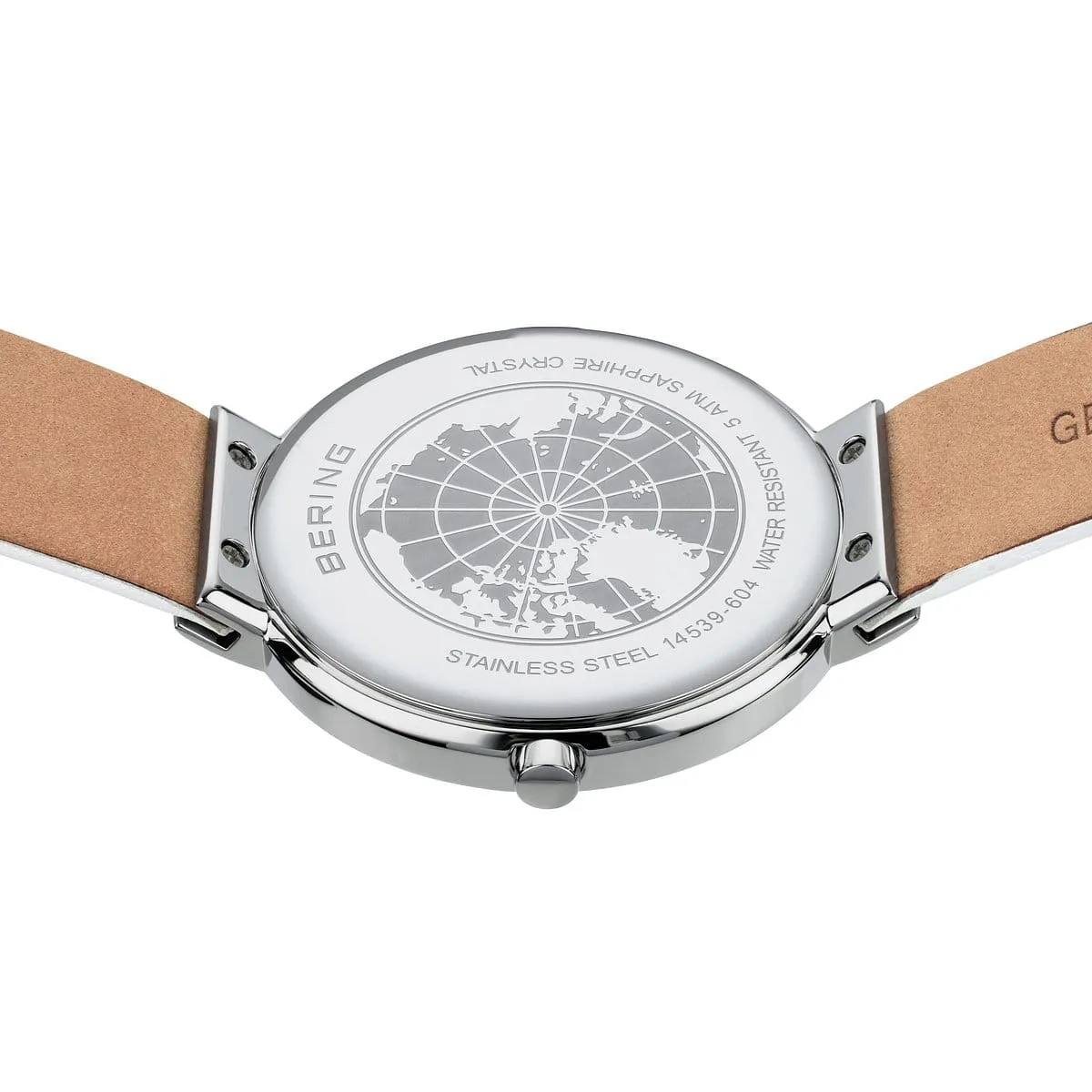 Bering Stainless Steel White Dial & Leather Strap Watch