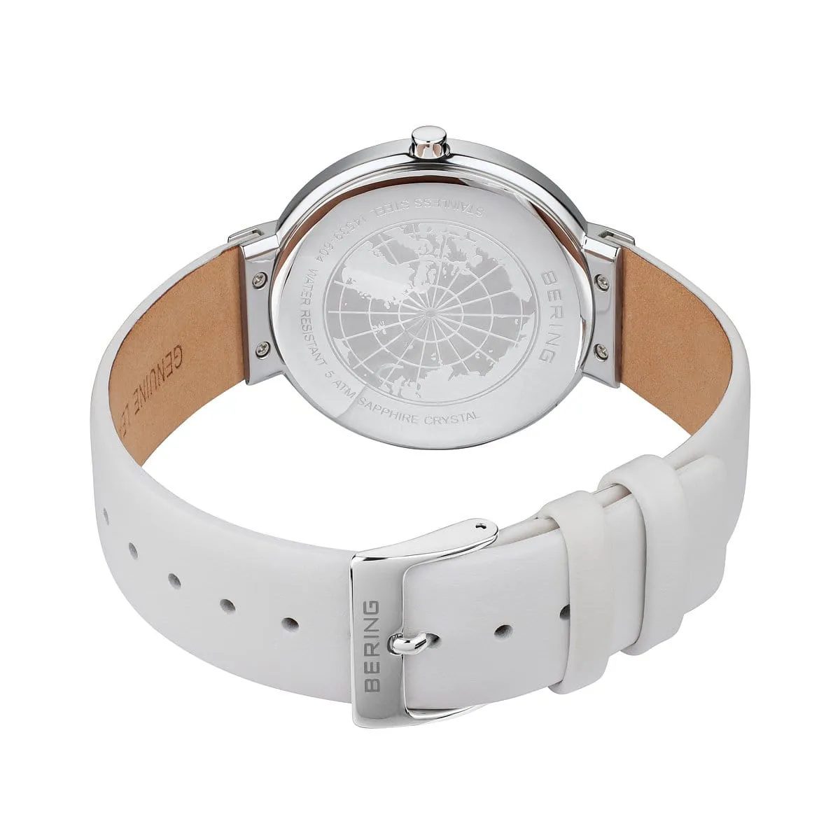 Bering Stainless Steel White Dial & Leather Strap Watch