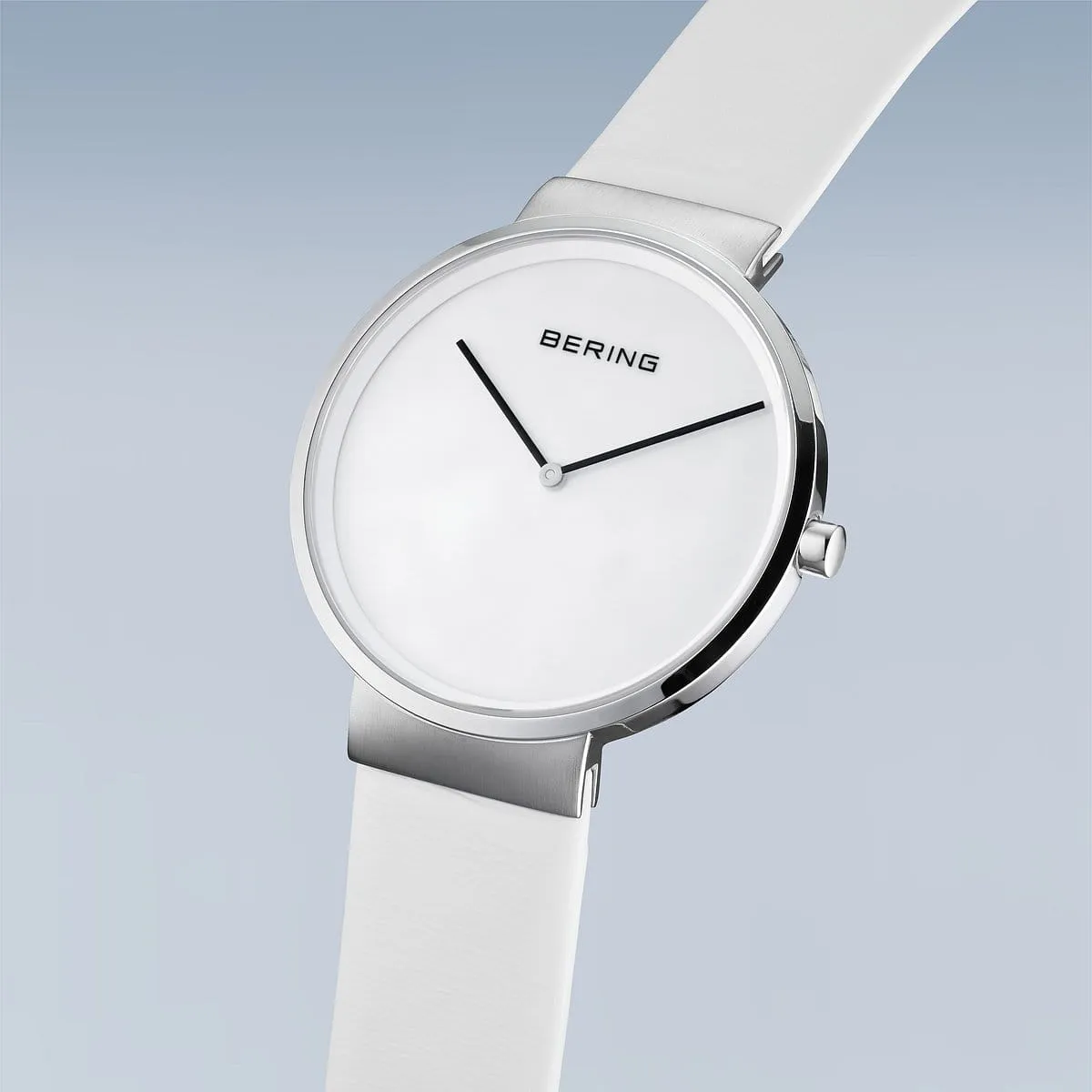 Bering Stainless Steel White Dial & Leather Strap Watch