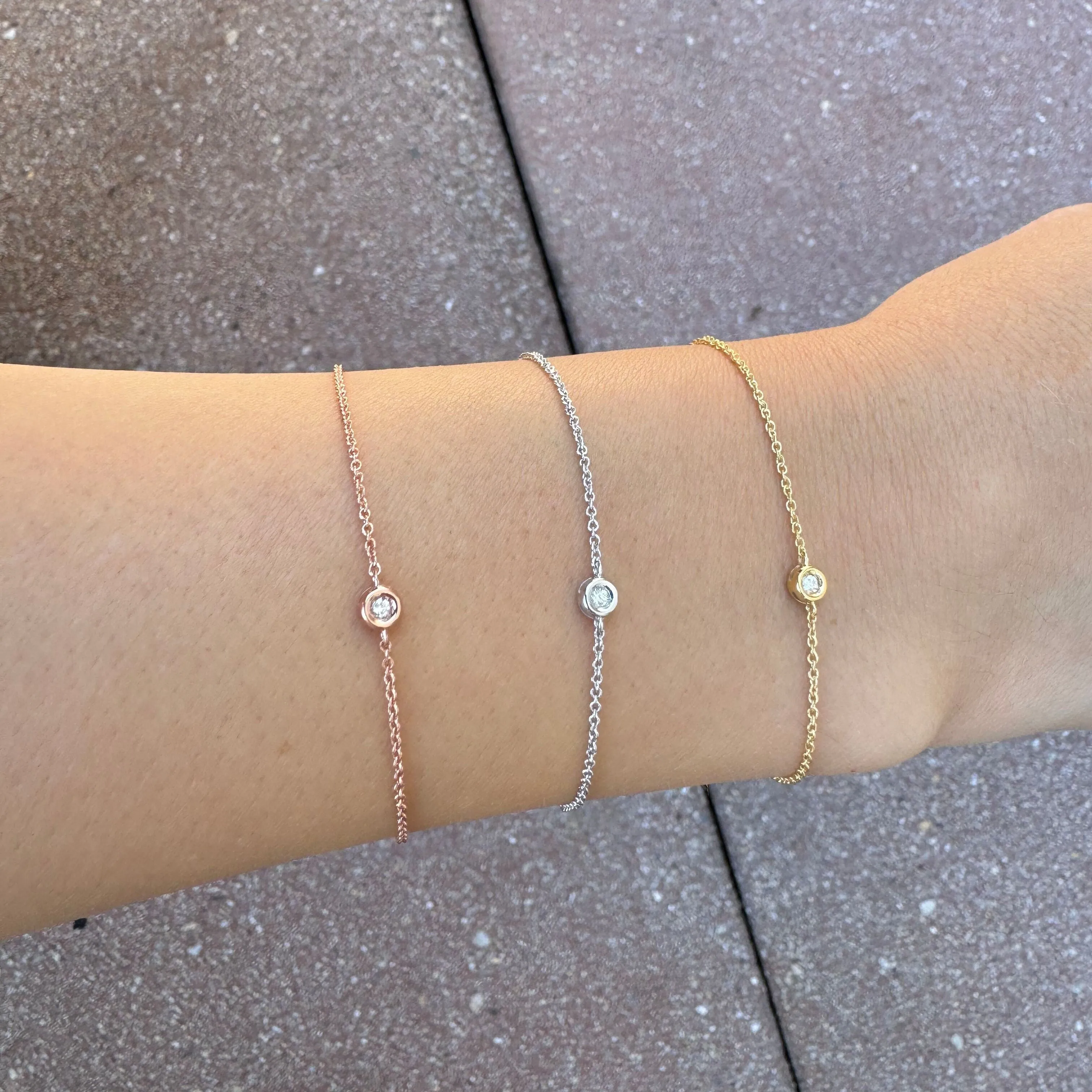 Bezel Diamond Dainty Bracelet In 14K Gold