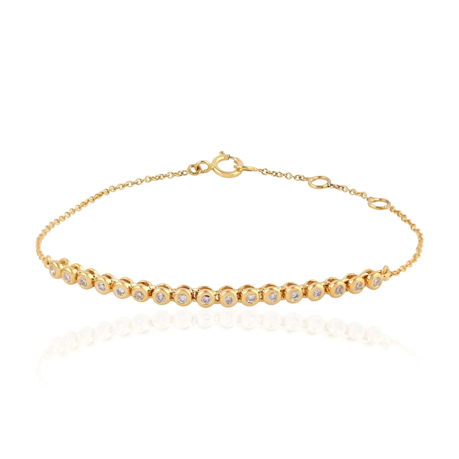 Bezel Set Diamond In 18k Solid Gold Designer Fixed And Flexible Bracelet For Gift
