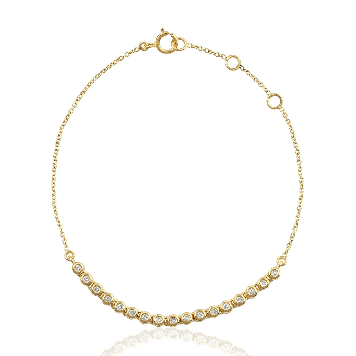 Bezel Set Diamond In 18k Solid Gold Designer Fixed And Flexible Bracelet For Gift