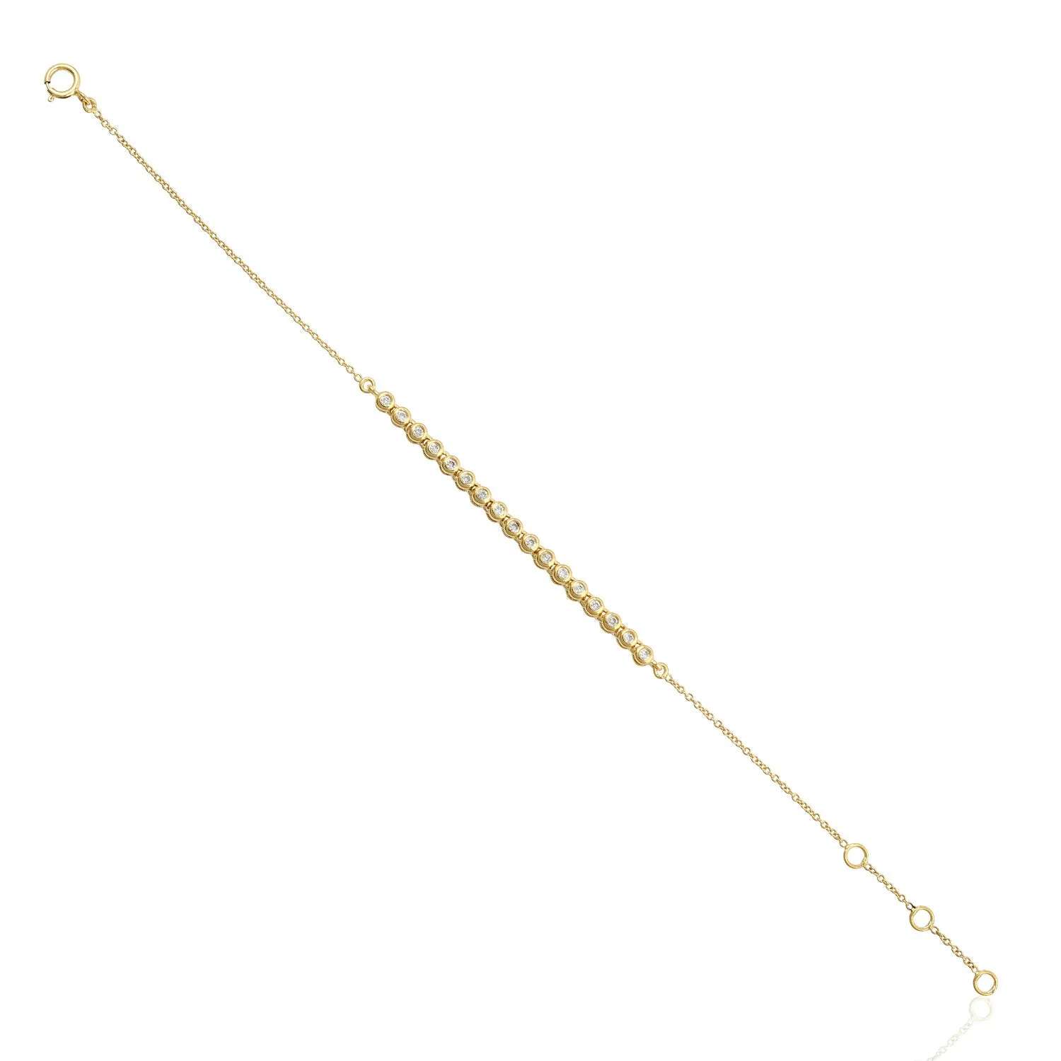 Bezel Set Diamond In 18k Solid Gold Designer Fixed And Flexible Bracelet For Gift
