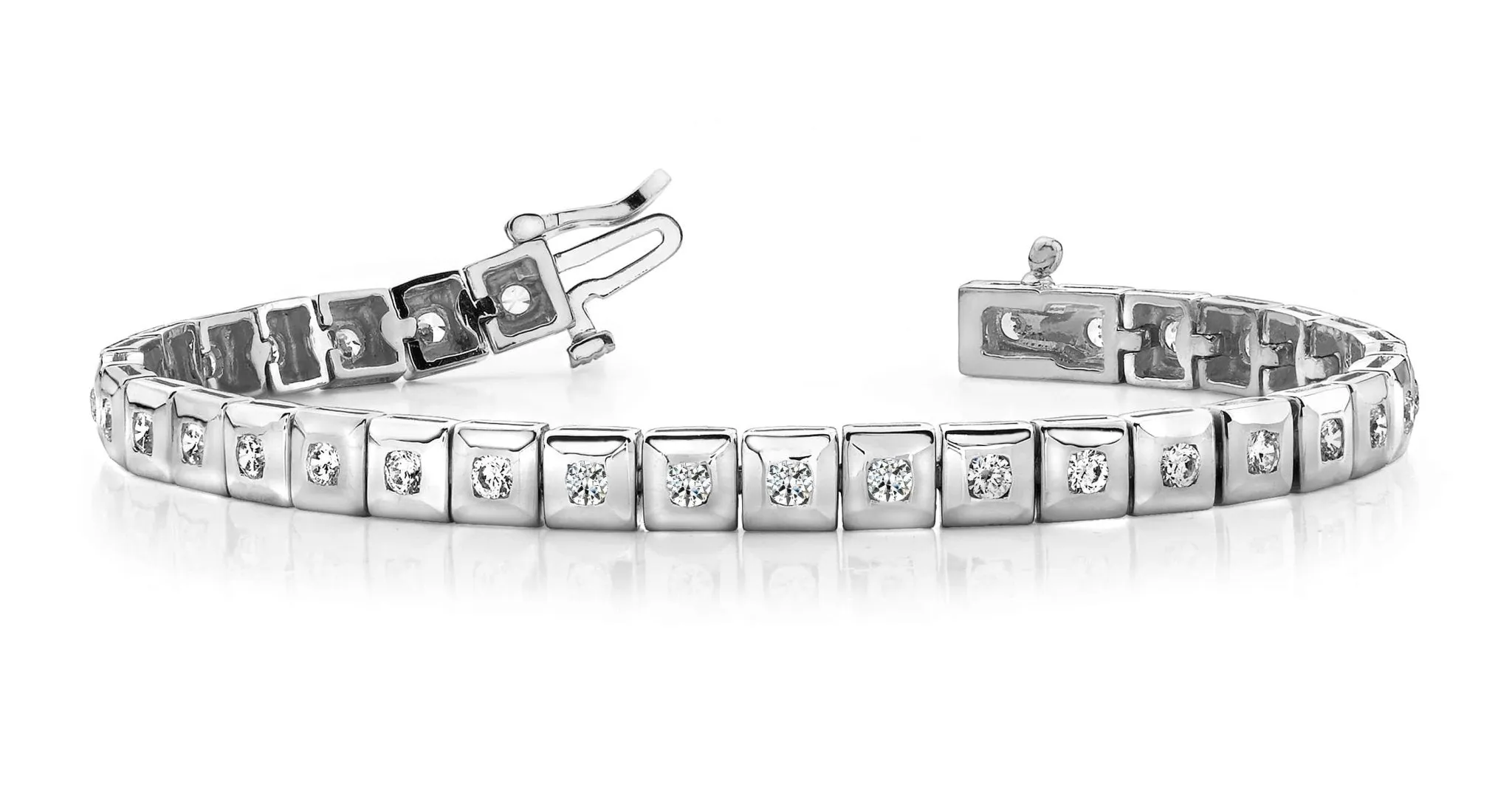 Bezel Set Square Link Diamond Bracelet with 2.04 ct.(finished) 2.5mm