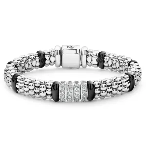 Black Caviar Black Four Station Diamond Caviar Bracelet | 9mm