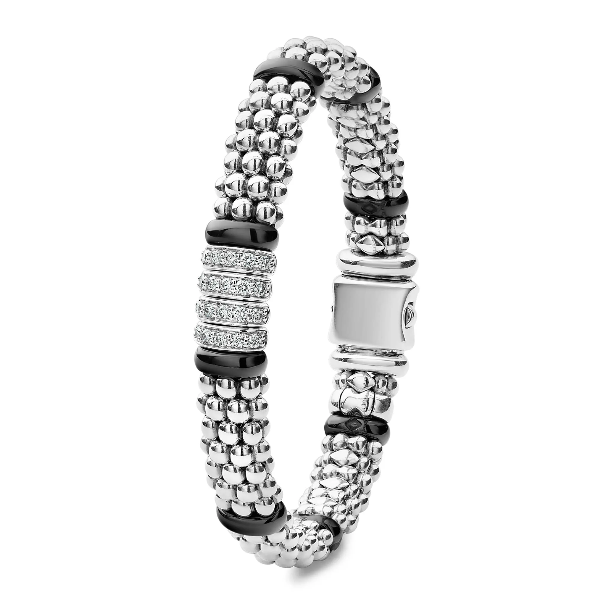 Black Caviar Black Four Station Diamond Caviar Bracelet | 9mm