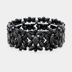 Black Crystal Floral Pageant Stretch Bracelet  | Prom Bracelet | 389477