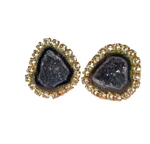 Black Geode Druzy Stud Earrings Diamond Look