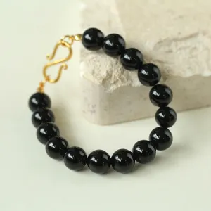 Black Onyx Beaded Figure 8 Buckle Bracelet