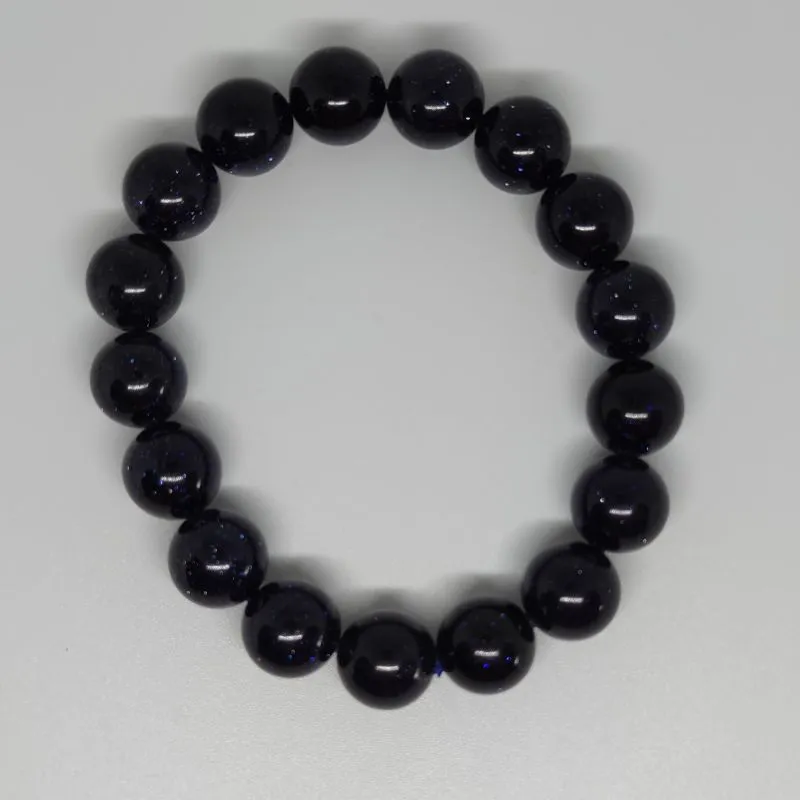 Blue Goldstone Round Bead Crystal Bracelet